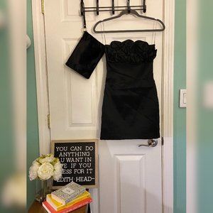 Black rosette detail mini dress